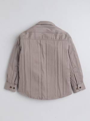 Beige cotton double cloth full sleeves mandarin collar mandarin collar shirt for boys 3