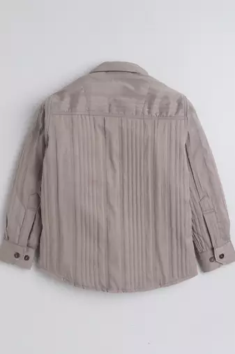 Beige cotton double cloth full sleeves mandarin collar mandarin collar shirt for boys