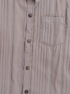 Beige cotton double cloth full sleeves mandarin collar mandarin collar shirt for boys 4