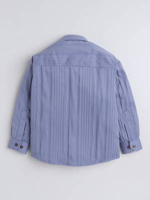 Blue cotton double cloth full sleeves mandarin collar shirt for boys 3