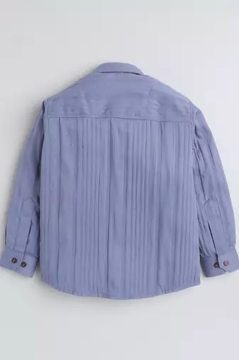 Blue cotton double cloth full sleeves mandarin collar shirt for boys
