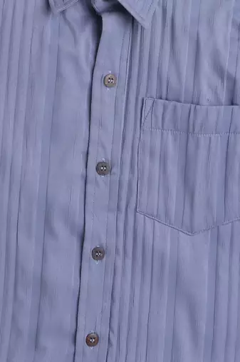 Blue cotton double cloth full sleeves mandarin collar shirt for boys
