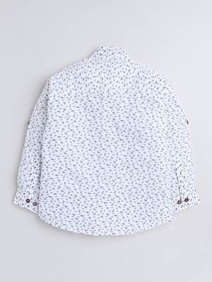 White cotton full sleeves abstract print  mandarin collar shirt for boys 3