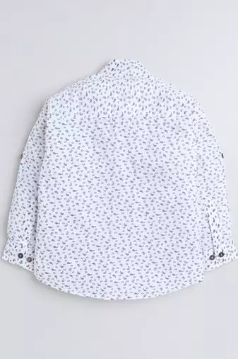 White cotton full sleeves abstract print  mandarin collar shirt for boys