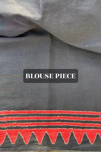Black hand block printed mul cotton saree with blouse