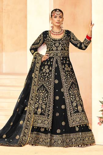 Black Embroidered Velvet Designer Long Lehenga Choli
