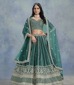 Art Silk Embroidered Teal Designer Lehenga Choli