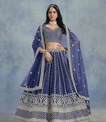 Art Silk Embroidered Blue Designer Lehenga Choli