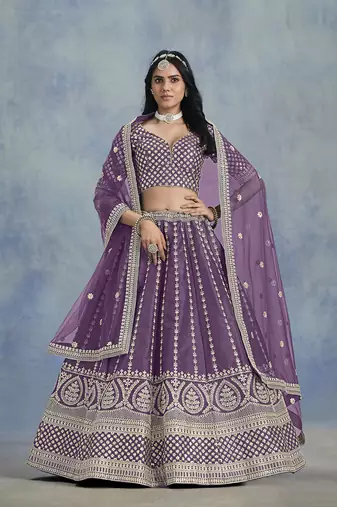 Art Silk Embroidered Purple Designer Lehenga Choli