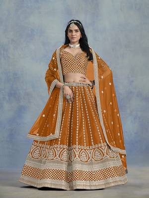 Art silk blend Embroidered Orange Lehenga Choli 1