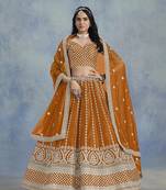 Art Silk Embroidered Orange Designer Lehenga Choli