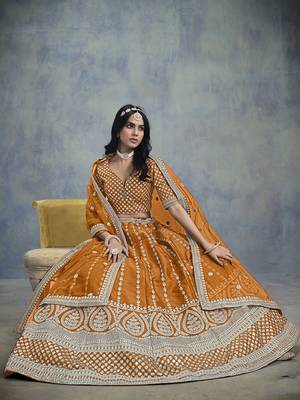 Art silk blend Embroidered Orange Lehenga Choli 2