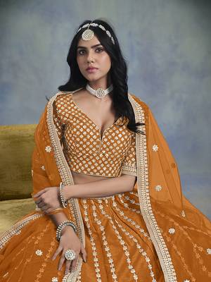 Art silk blend Embroidered Orange Lehenga Choli 3