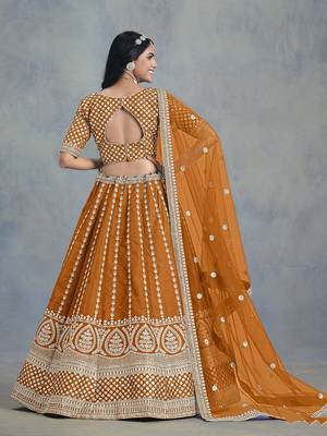 Art silk blend Embroidered Orange Lehenga Choli 4