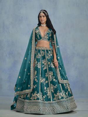 Rama Green Art silk blend Embroidered Lehenga Choli 1