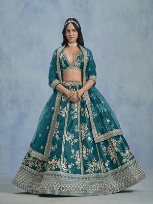 Rama Green Art silk blend Embroidered Lehenga Choli 2