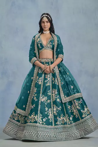 Rama Green Art silk blend Embroidered Lehenga Choli
