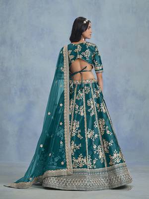 Rama Green Art silk blend Embroidered Lehenga Choli 3