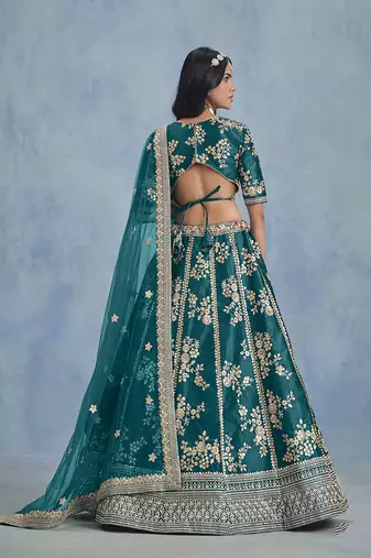 Rama Green Art silk blend Embroidered Lehenga Choli