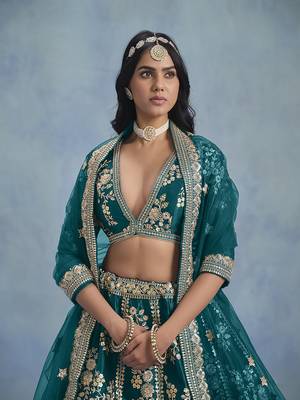 Rama Green Art silk blend Embroidered Lehenga Choli 4
