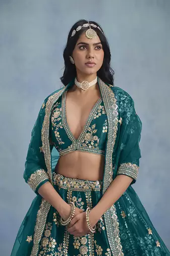 Rama Green Art silk blend Embroidered Lehenga Choli
