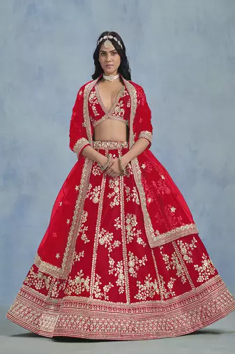Red Art silk blend Embroidered Lehenga Choli