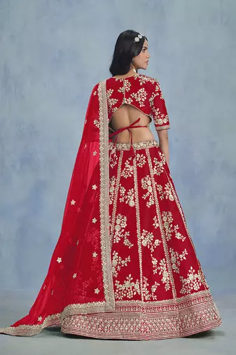 Red Art silk blend Embroidered Lehenga Choli