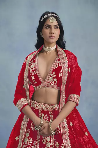 Red Art silk blend Embroidered Lehenga Choli