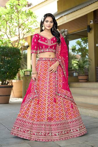 Rani Pink Viscose Jacquard Lehenga Choli Set