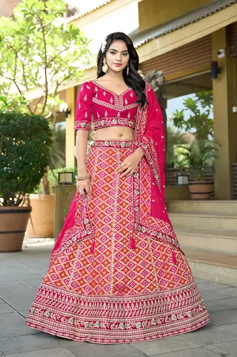 Rani Pink Viscose Jacquard Lehenga Choli Set