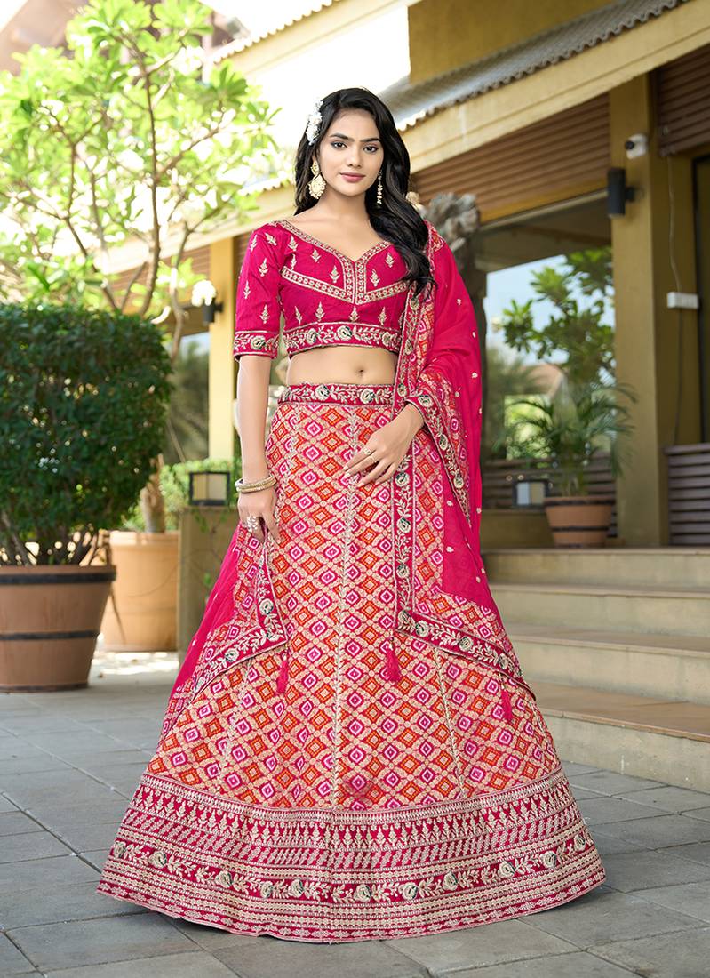 Rani Pink Viscose Jacquard Lehenga Choli Set