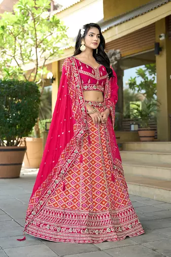 Rani Pink Viscose Jacquard Lehenga Choli Set
