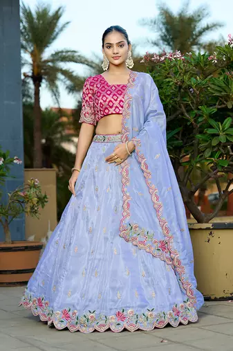 Sky Blue Embroidered Viscose Lehenga Choli