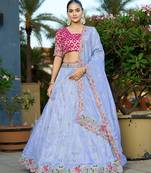Sky Blue Embroidered Viscose Lehenga Choli