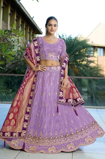 Lavender Embroidered Viscose Lehenga Choli