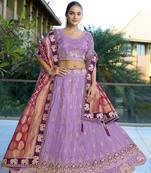 Lavender Embroidered Viscose Lehenga Choli