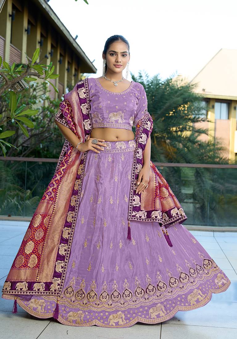 Lavender Embroidered Viscose Lehenga Choli