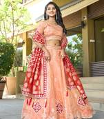Embroidered Work Viscose Lehenga Choli in Peach for Festival