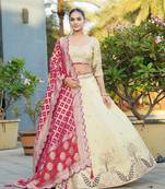 Embroidered Work Viscose Lehenga Choli in Cream for Festival