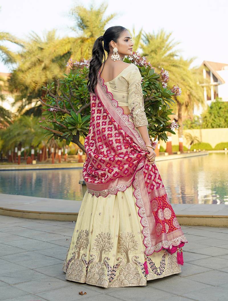 Embroidered Work Viscose Lehenga Choli in Cream for Festival