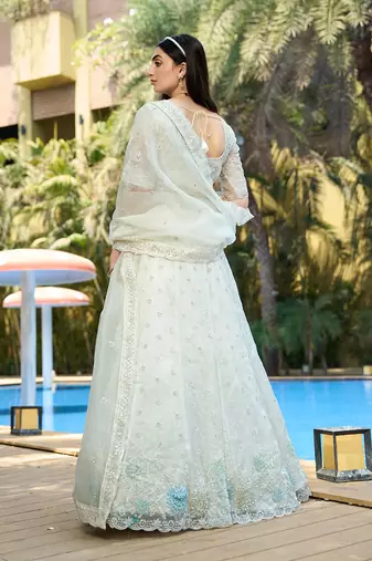 White Embroidered Lehenga Choli In Organza