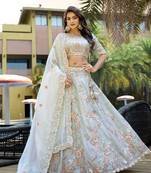 Silk Embroidered Light Grey Designer Lehenga Choli