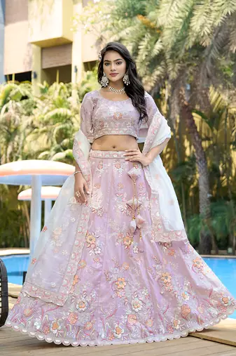 Silk Embroidered Light Pink Designer Lehenga Choli