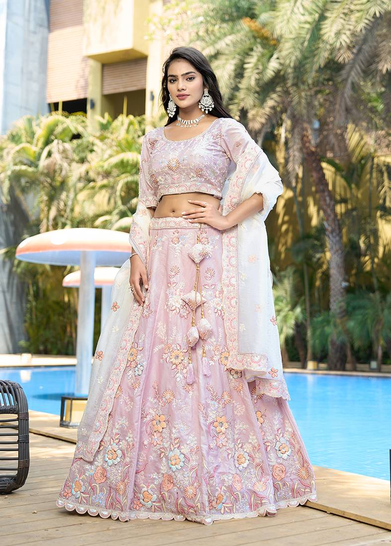 Silk Embroidered Light Pink Designer Lehenga Choli