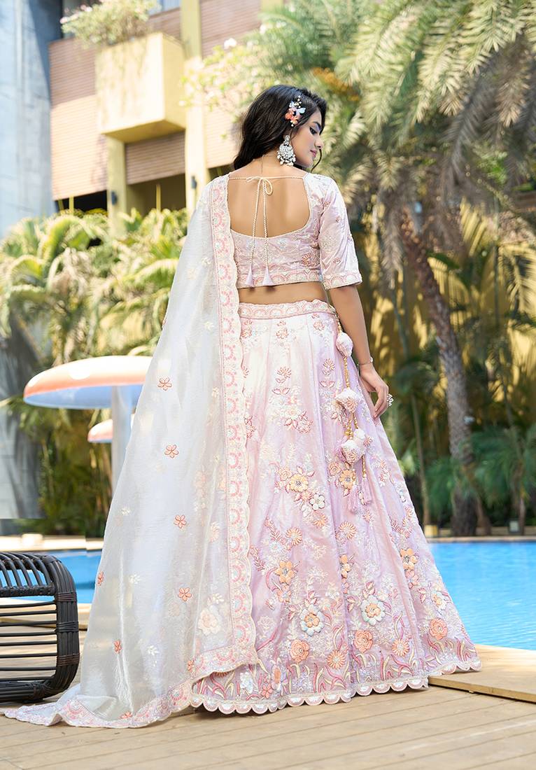 Silk Embroidered Light Pink Designer Lehenga Choli
