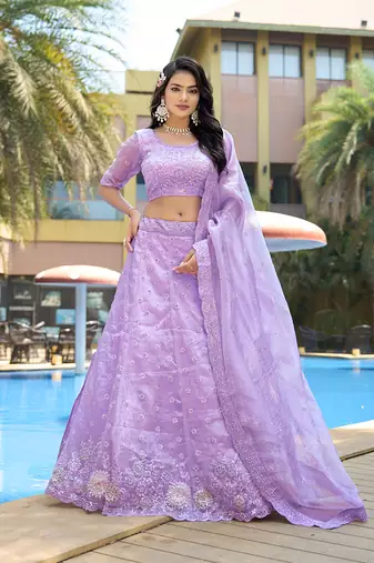 Organza Lavender Sequins Work Lehenga Choli Set