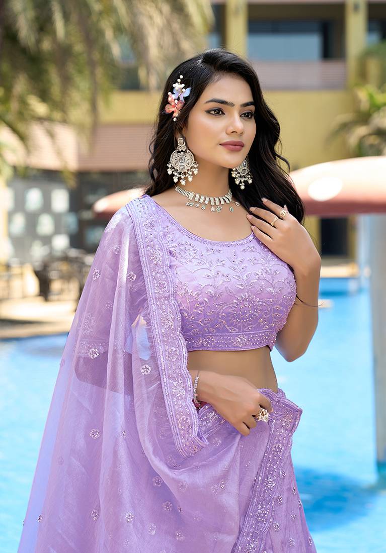Organza Lavender Sequins Work Lehenga Choli Set