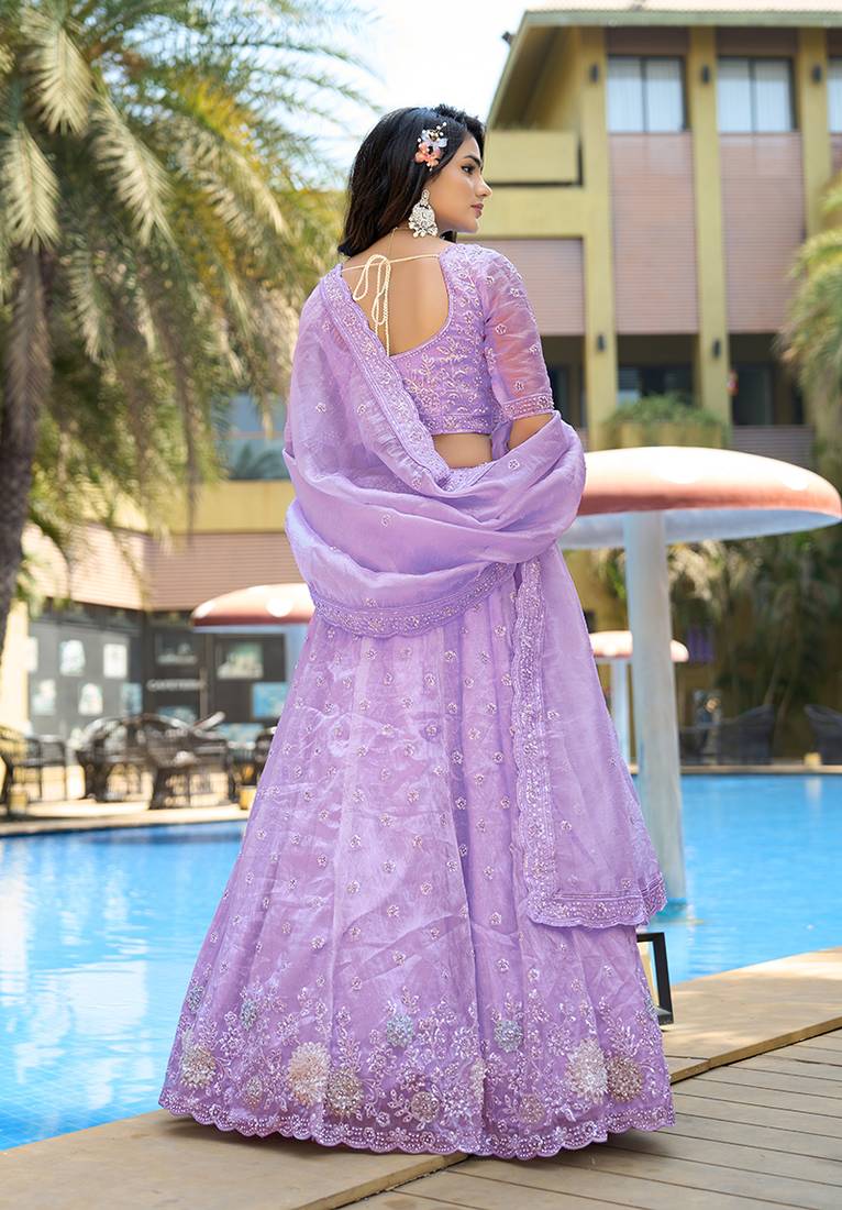 Organza Lavender Sequins Work Lehenga Choli Set