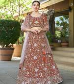 Brown Tissue Embellished Lehenga Choli