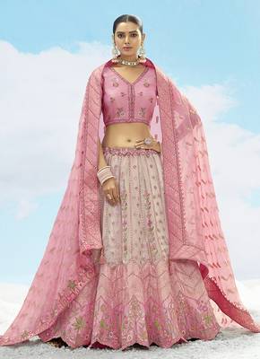 Pink silk blend Sequins Work Lehenga Choli 1